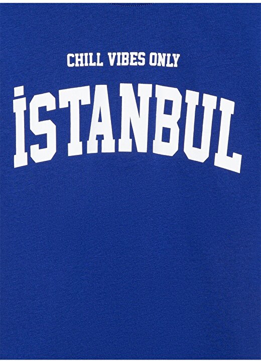 Mavi Baskılı Saks Erkek T-Shirt İSTANBUL BASKILI TİŞÖRT Blue 3