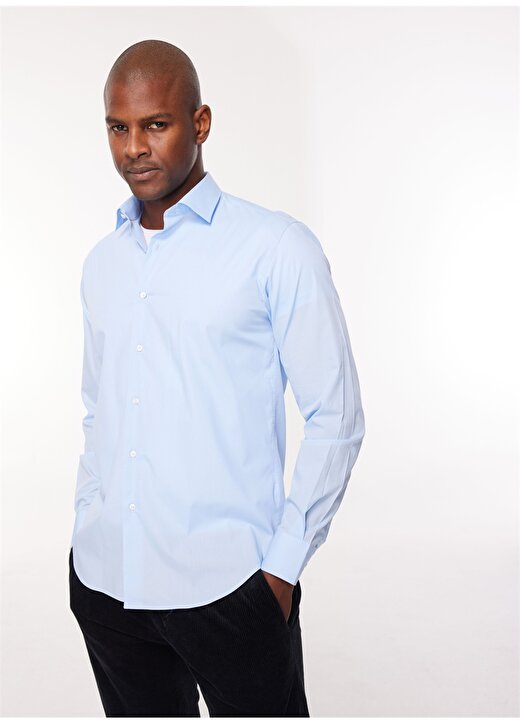 AT.P.CO Slim Fit Gömlek Yaka Mavi - Beyaz Erkek Gömlek A27602POP- 1