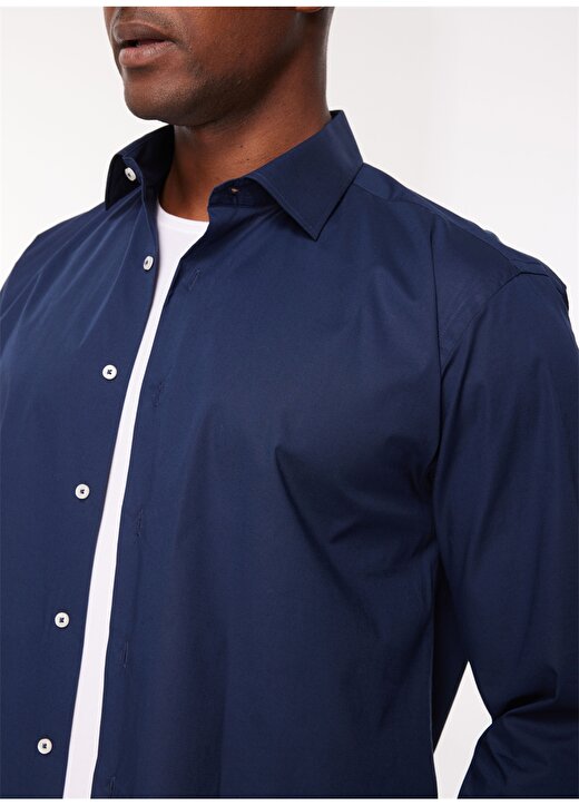 AT.P.CO Slim Fit Gömlek Yaka Koyu Mavi Erkek Gömlek A27602POP- 4