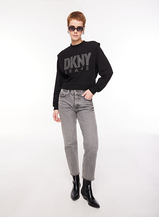 Dkny Jeans Siyah Kadın Bisiklet Yaka Baskılı Sweatshirt E3IHZUQV 3