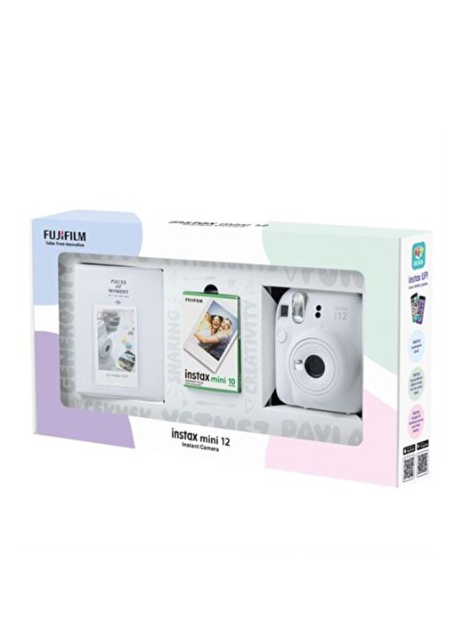 Instax Mini 12 Beyaz Fotoğraf Makinesi 10'Lu Film Ve PVC Albüm Bundle Box 2