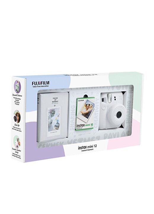 Instax Mini 12 Beyaz Fotoğraf Makinesi 10'Lu Film Ve PVC Albüm Bundle Box 3