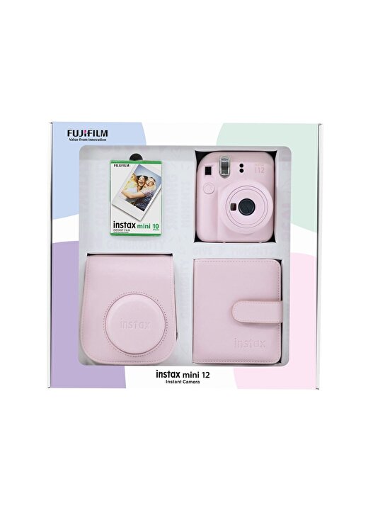 Instax Mini 12 Pembe Fotoğraf Makinesi 10'Lu Film Kare Albüm Ve Deri Kılıf Bundle Box 3