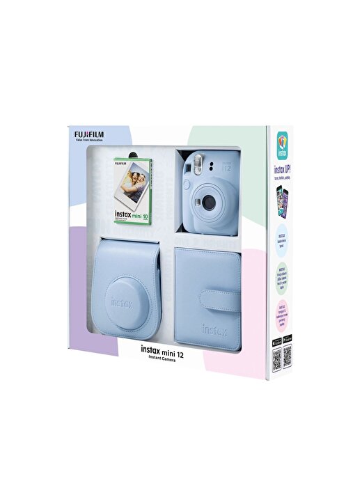 Instax Mini 12 Mavi Fotoğraf Makinesi 10'Lu Film Kare Albüm Ve Deri Kılıf Bundle Box 3