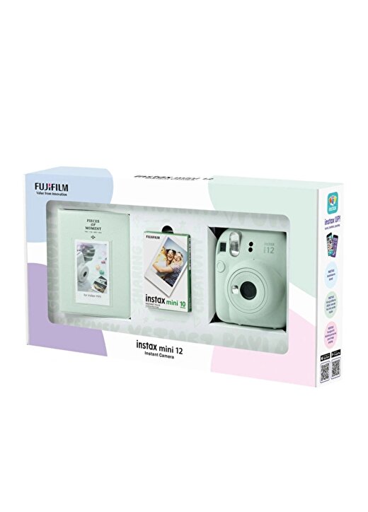 Instax Mini 12 Yeşil Fotoğraf Makinesi 10'Lu Film Ve PVC Albüm Bundle Box 2