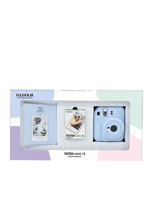 Instax Mini 12 Mavi Fotoğraf Makinesi 10'Lu Film Ve PVC Albüm Bundle Box 1