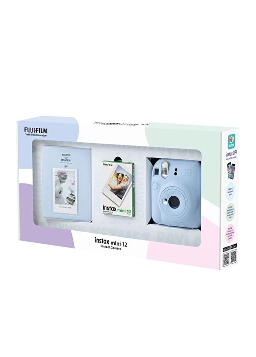 Instax Mini 12 Mavi Fotoğraf Makinesi 10'Lu Film Ve PVC Albüm Bundle Box 2