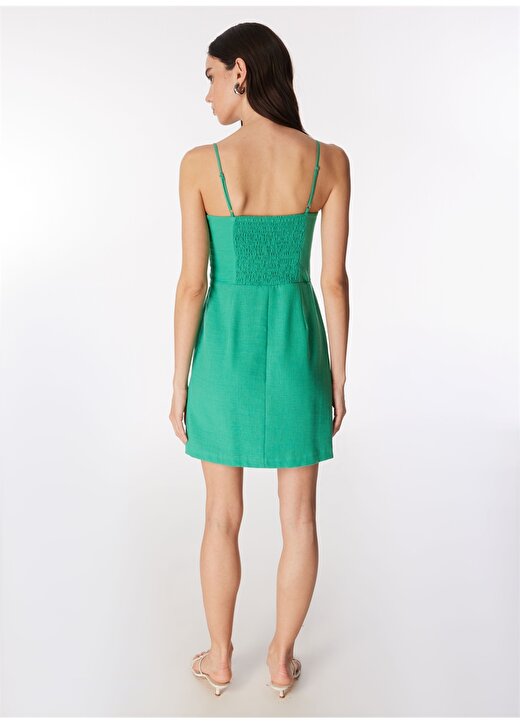Fabrika Kalp Yaka Düz Yeşil Mini Kadın Elbise F4SL-ELB0842-2 4