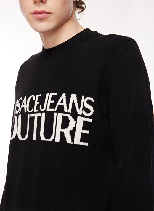 Versace Jeans Couture Bisiklet Yaka Slim Fit Siyah - Beyaz Erkek Kazak 75GAFM01CM31HA0E 4