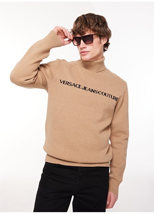 Versace Jeans Couture Yarım Balıkçı Yaka Slim Fit Siyah - Haki Erkek Kazak 75GAFM07CM06HQF5 2