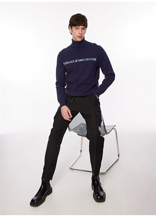 Versace Jeans Couture Yarım Balıkçı Yaka Slim Fit Mavi Erkek Kazak 75GAFM07CM06HQF6 3