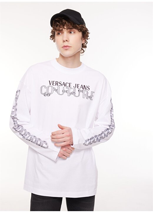 Versace Jeans Couture Bisiklet Yaka Beyaz Erkek T-Shirt 75GAHF03CJ00F003 1