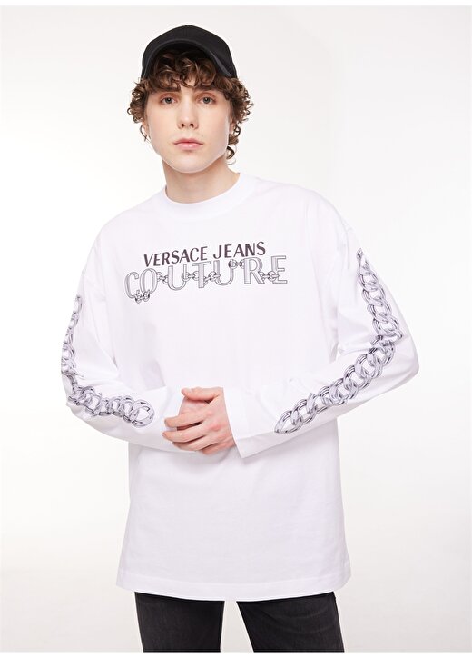 Versace Jeans Couture Bisiklet Yaka Beyaz Erkek T-Shirt 75GAHF03CJ00F003 2