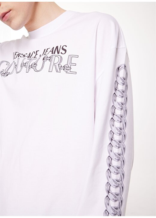 Versace Jeans Couture Bisiklet Yaka Beyaz Erkek T-Shirt 75GAHF03CJ00F003 4