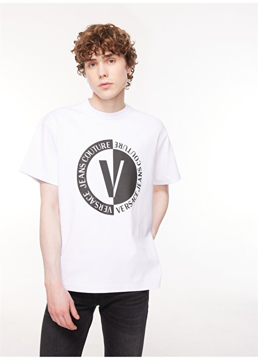 Versace Jeans Couture Bisiklet Yaka Beyaz Erkek T-Shirt 75GAHG05CJ01G003 1