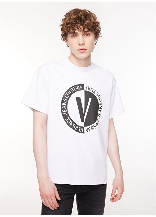 Versace Jeans Couture Bisiklet Yaka Beyaz Erkek T-Shirt 75GAHG05CJ01G003 2