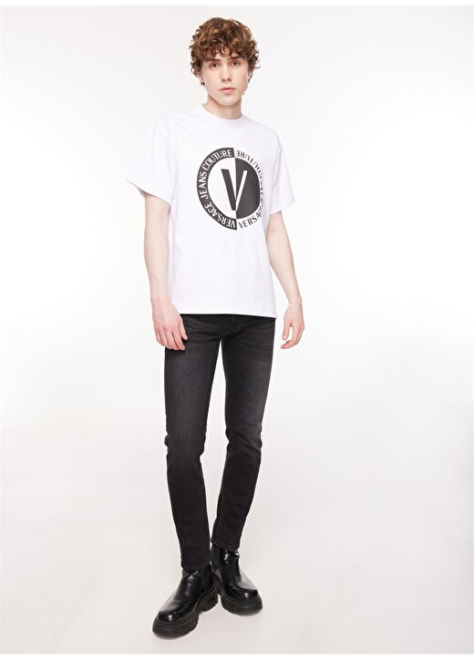 Versace Jeans Couture Bisiklet Yaka Beyaz Erkek T-Shirt 75GAHG05CJ01G003 3