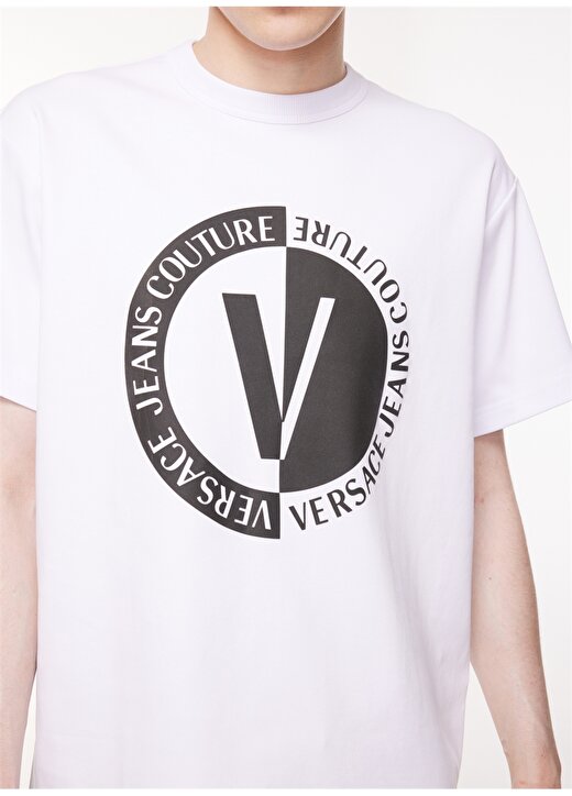 Versace Jeans Couture Bisiklet Yaka Beyaz Erkek T-Shirt 75GAHG05CJ01G003 4