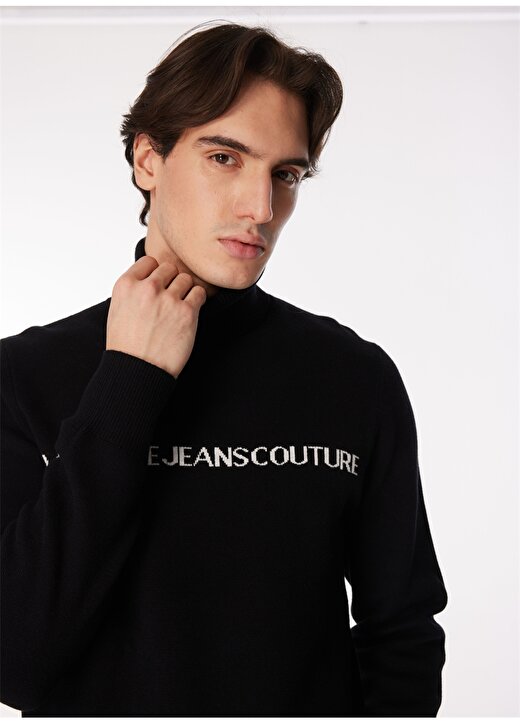 Versace Jeans Couture Yarım Balıkçı Yaka Slim Fit Siyah - Beyaz Erkek Kazak 75GAFM07CM06HA0E 2
