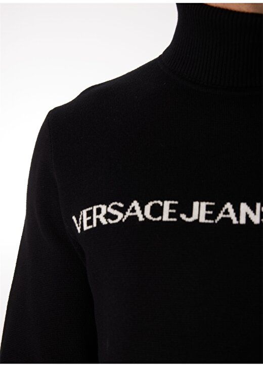 Versace Jeans Couture Yarım Balıkçı Yaka Slim Fit Siyah - Beyaz Erkek Kazak 75GAFM07CM06HA0E 4