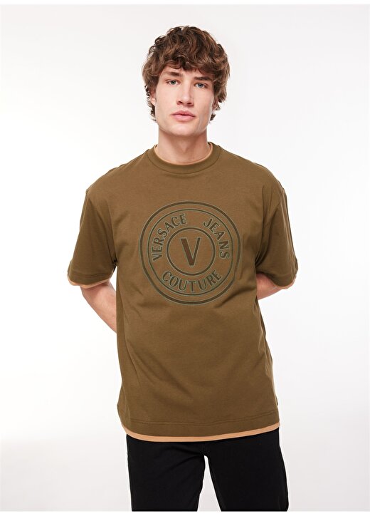 Versace Jeans Couture Bisiklet Yaka Haki Erkek T-Shirt 75GAHI04CJ00I107 2