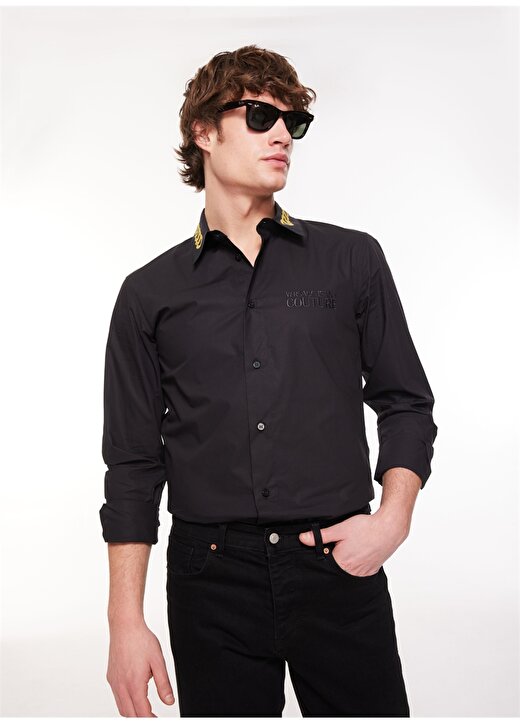 Versace Jeans Couture Slim Fit Gömlek Yaka Siyah Erkek Gömlek 75GAL2SCN0132899 2
