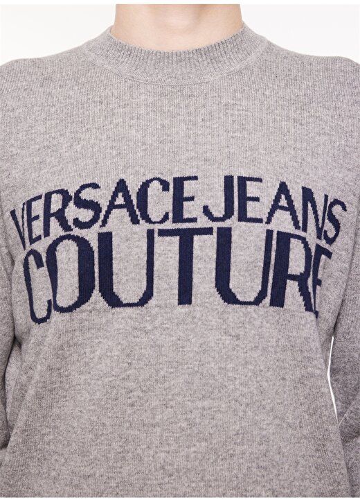 Versace Jeans Couture Bisiklet Yaka Slim Fit Gri - Mavi Erkek Kazak 75GAFM01CM31HMGP 4