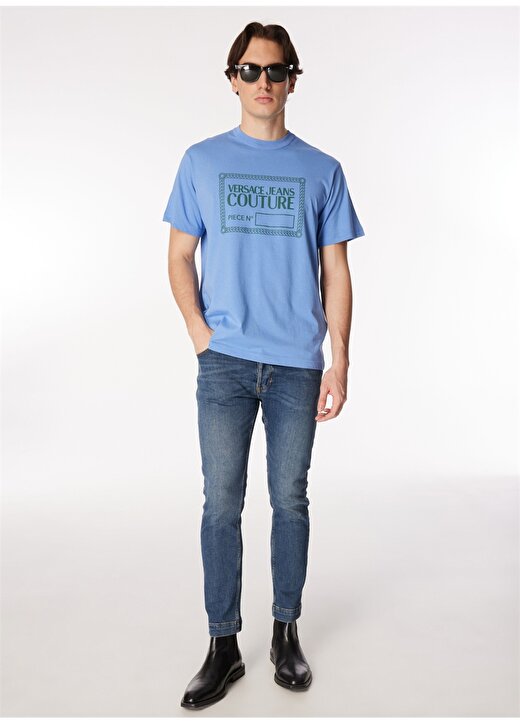 Versace Jeans Couture Bisiklet Yaka Mavi Erkek T-Shirt 75GAHT09CJ00T265 1