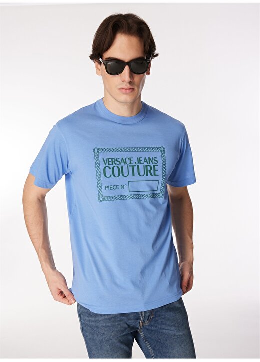 Versace Jeans Couture Bisiklet Yaka Mavi Erkek T-Shirt 75GAHT09CJ00T265 2