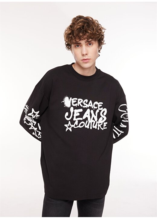 Versace Jeans Couture Bisiklet Yaka Siyah Erkek T-Shirt 75GAHT17CJ02O899 1