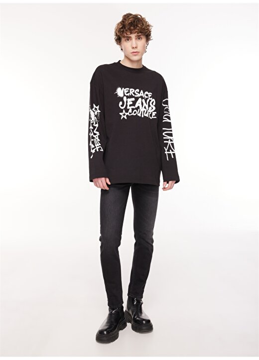 Versace Jeans Couture Bisiklet Yaka Siyah Erkek T-Shirt 75GAHT17CJ02O899 2