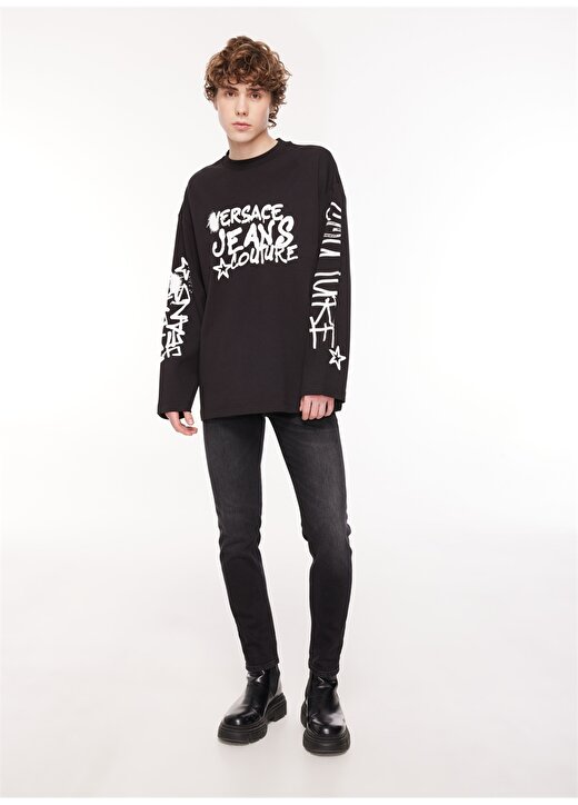 Versace Jeans Couture Bisiklet Yaka Siyah Erkek T-Shirt 75GAHT17CJ02O899 3