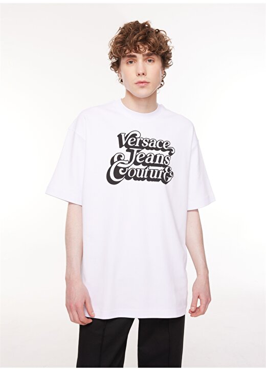 Versace Jeans Couture Bisiklet Yaka Beyaz Erkek T-Shirt 75GAHG02CJ01G003 2