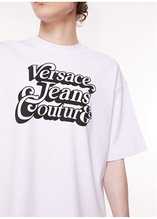 Versace Jeans Couture Bisiklet Yaka Beyaz Erkek T-Shirt 75GAHG02CJ01G003 4