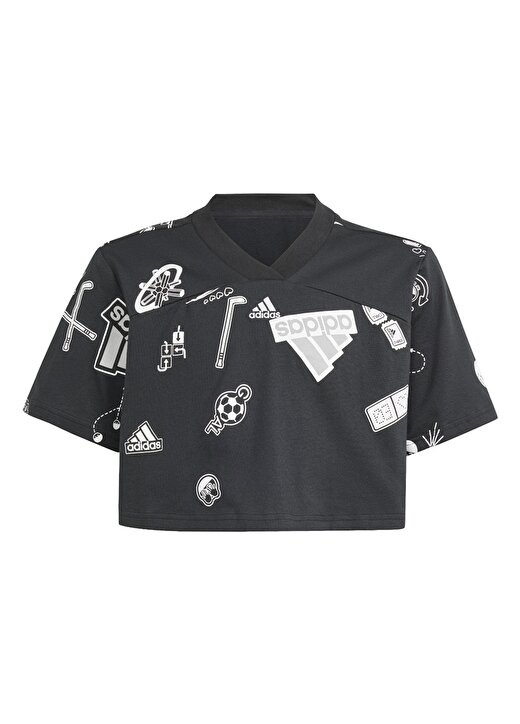 Adidas Siyah Kız Çocuk Bisiklet Yaka Desenli T-Shirt IN3301-JG BLUV CR T 1