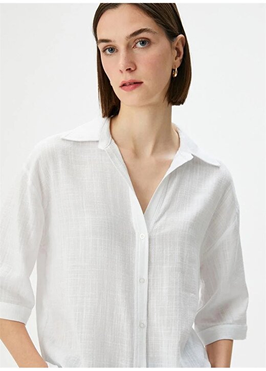 Koton Regular Fit Gömlek Yaka Beyaz Kadın Gömlek 4SAK60022PW 2