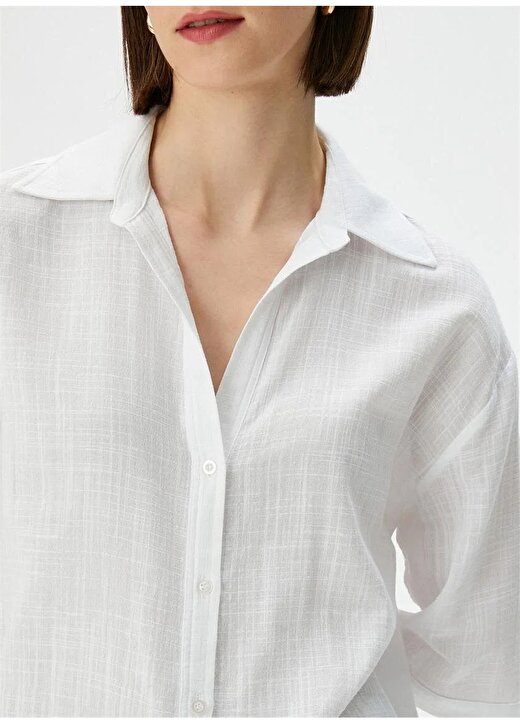 Koton Regular Fit Gömlek Yaka Beyaz Kadın Gömlek 4SAK60022PW 4