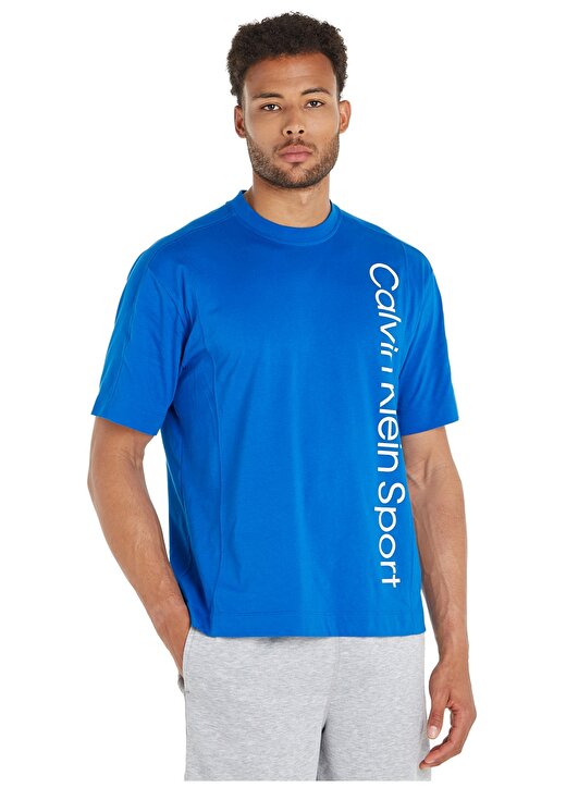 Calvin Klein Mavi Erkek T-Shirt 00GMS4K173CGN-PW - SS TEE 1
