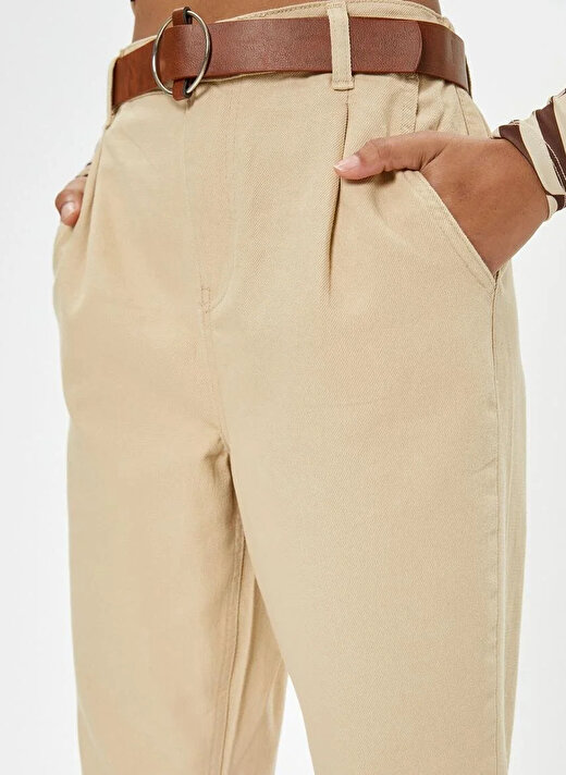 Koton Normal Bel Regular Fit Taş Kadın Chino Pantolon 4SAL40008MW 4