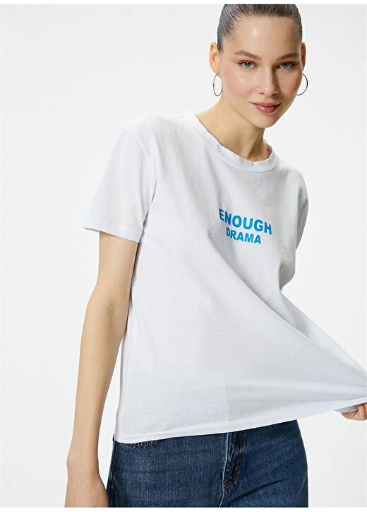Koton V Yaka Ekru Kadın T-Shirt 4SAL10208IK 2