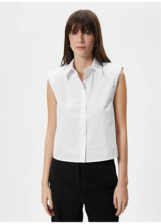 Koton Relaxed Gömlek Yaka Kırık Beyaz Kadın Gömlek 4SAK60056UW 3
