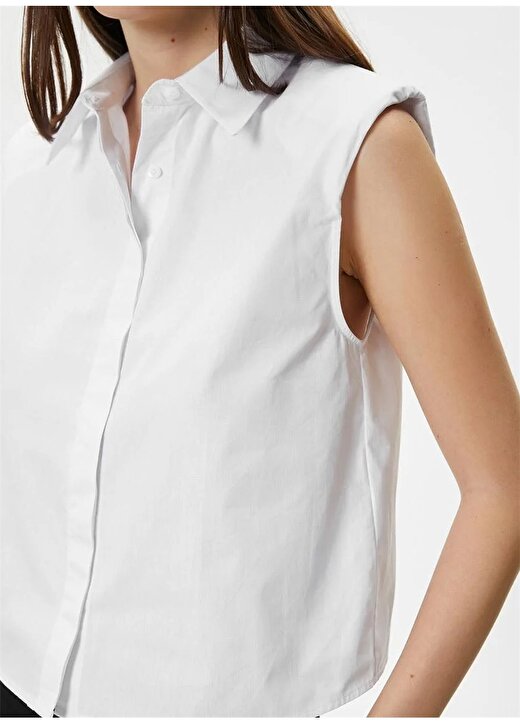 Koton Relaxed Gömlek Yaka Kırık Beyaz Kadın Gömlek 4SAK60056UW 4