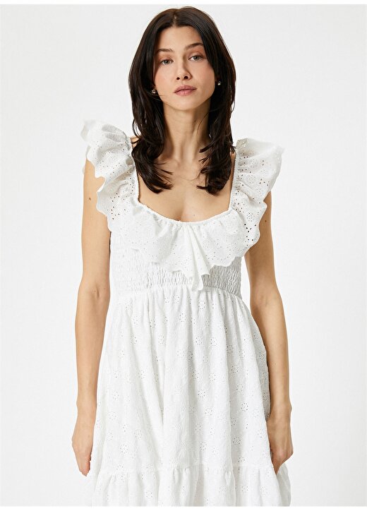Koton V Yaka Beyaz Diz Altı Kadın Elbise 4SAK80092EK 1