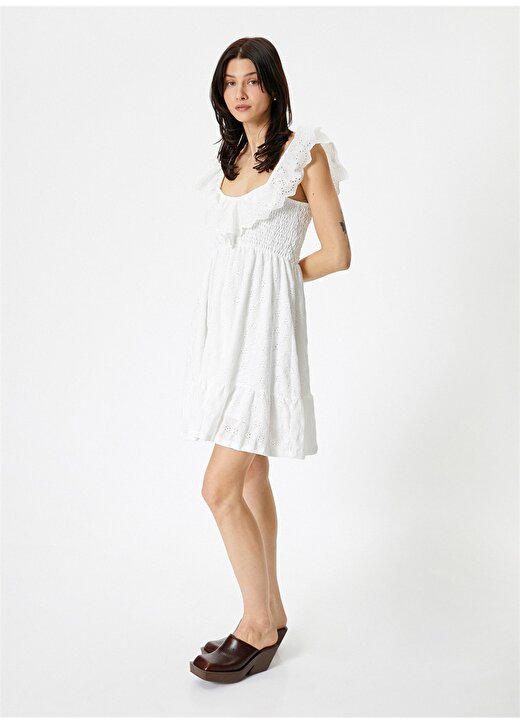 Koton V Yaka Beyaz Diz Altı Kadın Elbise 4SAK80092EK 2