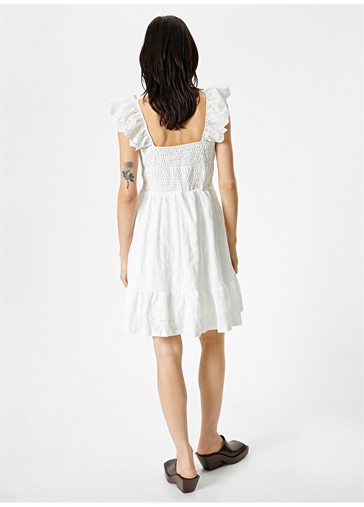 Koton V Yaka Beyaz Diz Altı Kadın Elbise 4SAK80092EK 4