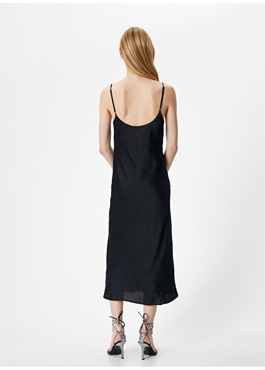 Koton Degaje Yaka Siyah Maksi Kadın Elbise 4SAK80020FW 4