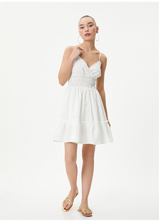 Koton V Yaka Beyaz Mini Kadın Elbise 4SAL80049IW 1
