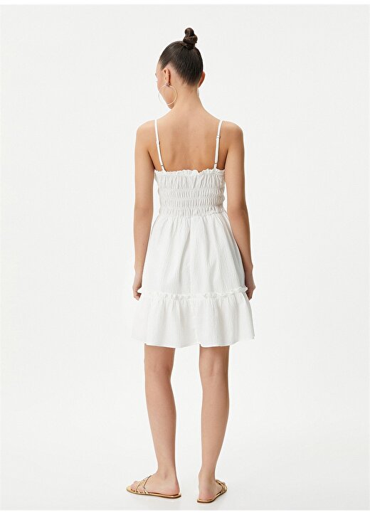 Koton V Yaka Beyaz Mini Kadın Elbise 4SAL80049IW 4