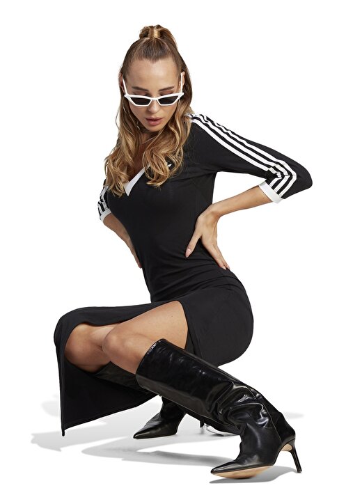 Adidas Siyah Kadın V Yaka Elbise IK0439 MAXI 2