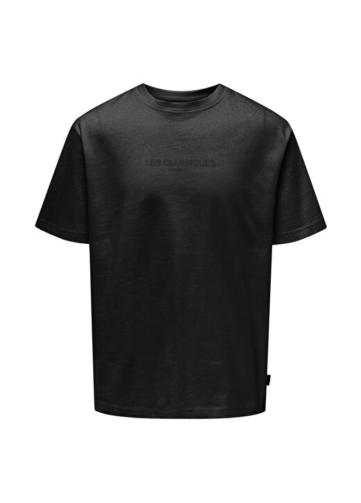 Only & Sons O Yaka Baskılı Siyah Erkek T-Shirt ONSLES CLASSIQUES RLX SS TEE 1
